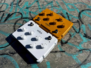 Photo of the Kernom RIDGE, and overdrive pedal, and the KERNOM MOHO, a fuzz pedal. Both are analog pedals with tremendous features who will help musicians unleash their creativity. 
